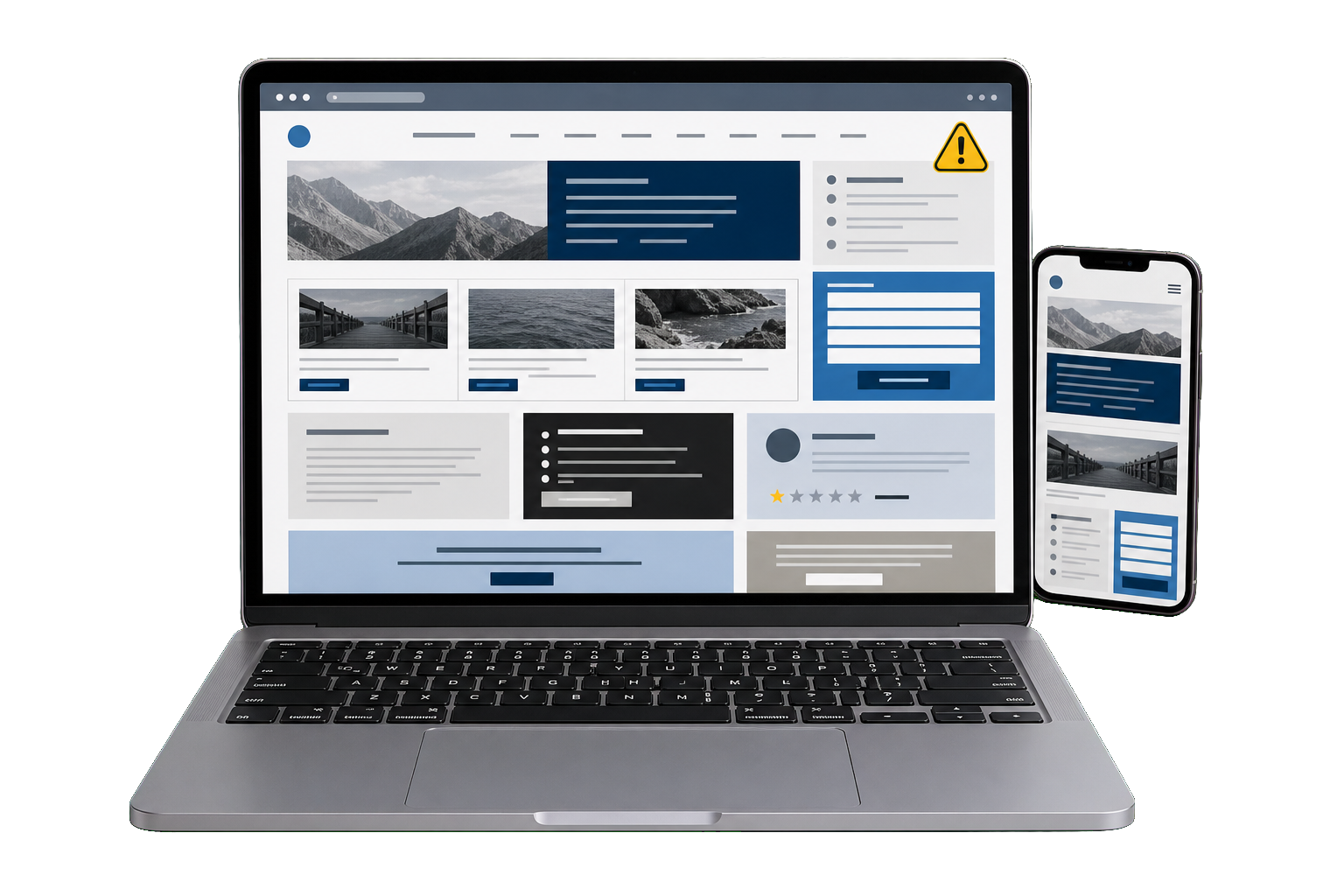 Laptop and phone showing an outdated website causing missed enquiries for Ipswich businesses